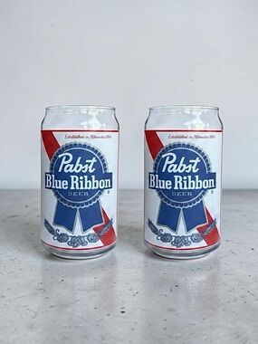 Pabst Blue Ribbon PBR Beer Can Shaped Glass 16oz Set Signature Glassware NEW